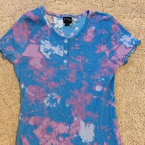 Art Class Kids Blue and Pink Tie-Dye Ribbed Top